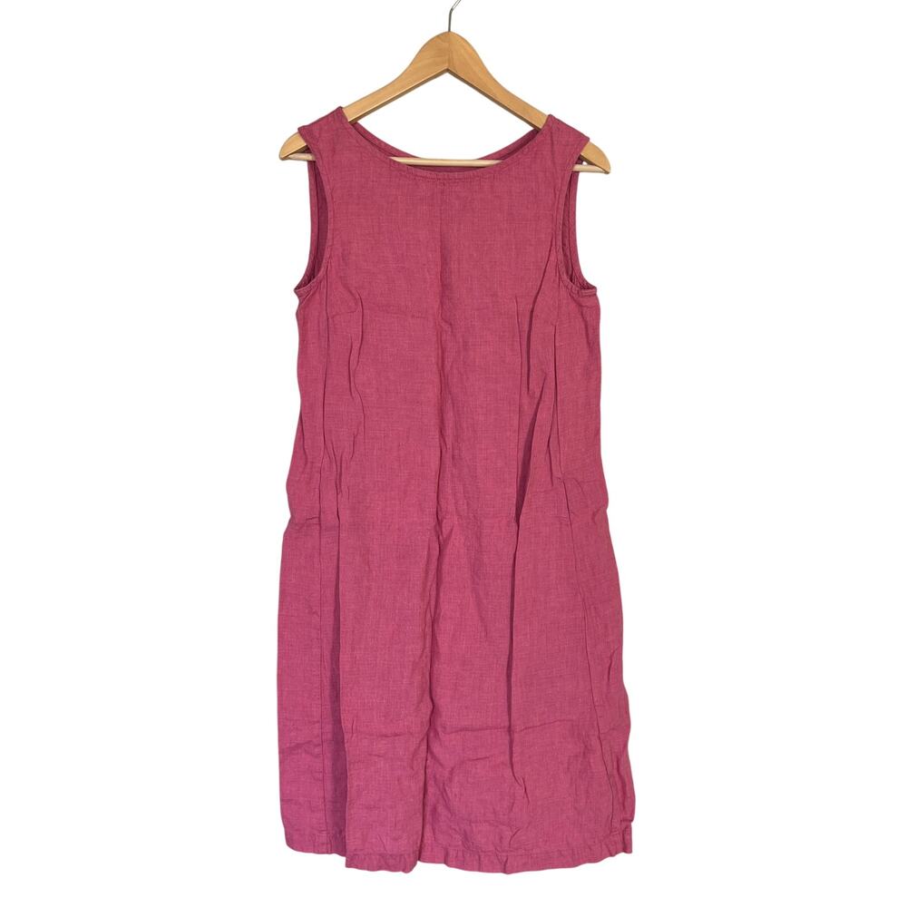 Flax Midi Dress 100% Linen Pink Sleeveless Women's Sz S Lagenlook Beach Relaxed